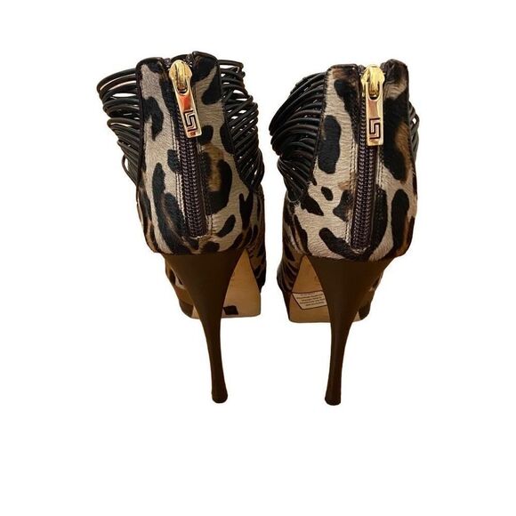Versace Leopard Print Calf Hair Caged Heel Booties Size 39 - Picture 5 of 11